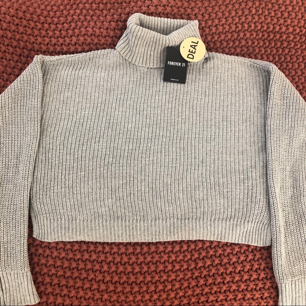 NWT Forever 21 Grey Cropped Turtle Neck Sweater